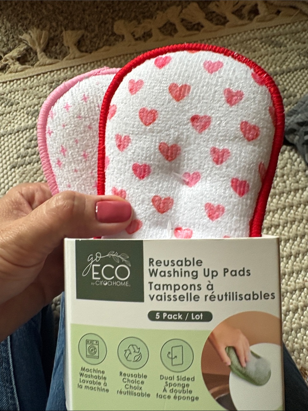 FREE in any bundle NWT Go ECO Reusable Washing Up Pads - White with Pink Hearts2